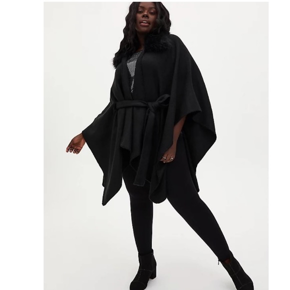 Torrid Faux Fur Collar Ruana - One Size - Picture 3 of 10